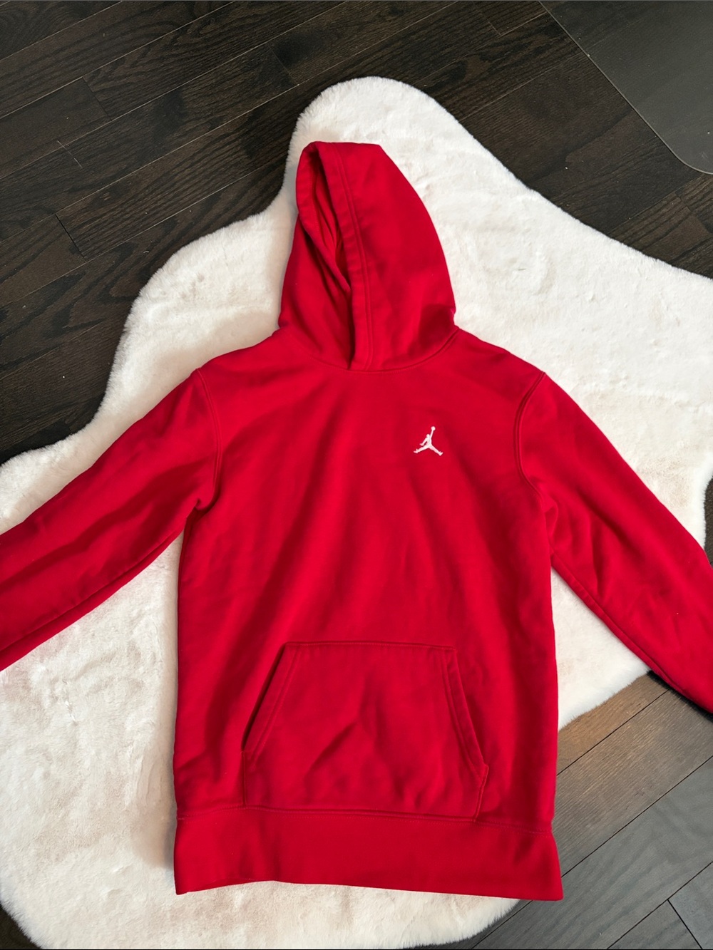 Jordan Youth Red Crewneck Hoodie with White Jumpman